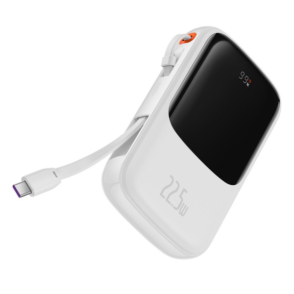Калъф-Baseus - Power Bank Qpow Pro (PPQD020102) - Lightning, 2x Type-C, USB, 22.5W, 10000mAh, Cable Type-C, 3A, 30cm - White