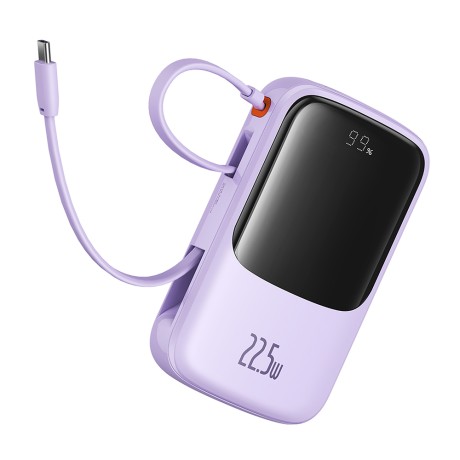 Калъф-Baseus - Power Bank Qpow Pro+ (P10067101513-00) - Lightning, 2x Type-C, USB, 22.5W, 10000mAh, Cable Type-C - Purple