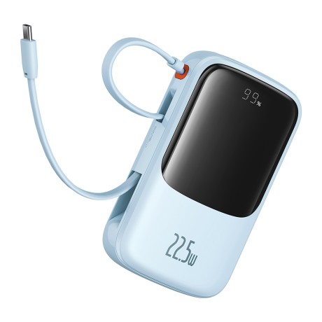Външна батерия Baseus - Power Bank Qpow Pro+ (P10067101313-00) - Lightning, 2x Type-C, USB, 22.5W, 10000mAh, Cable Type-C - Blue