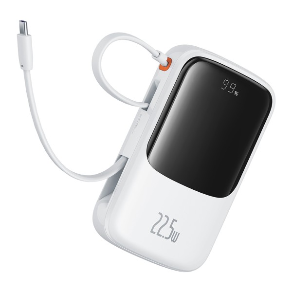 Калъф-Baseus - Power Bank Qpow Pro+ (P10067101213-00) - Lightning, 2x Type-C, USB, 22.5W, 10000mAh, Cable Type-C - White