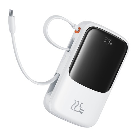 Калъф-Baseus - Power Bank Qpow Pro+ (P10067101213-00) - Lightning, 2x Type-C, USB, 22.5W, 10000mAh, Cable Type-C - White