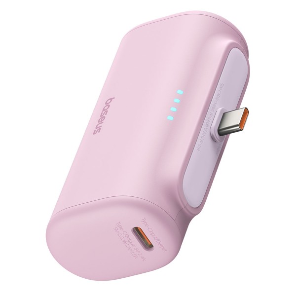 Външна батерия Baseus - Power Bank (P10068306413-00) - Type-C, Compact Design, 20W, 5000mAh, with Cable Type-C - Baby Pink