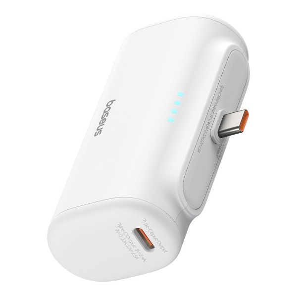 Външна батерия Baseus - Power Bank (P10068306213-00) - Type-C, Compact Design, 20W, 5000mAh, with Cable Type-C - White