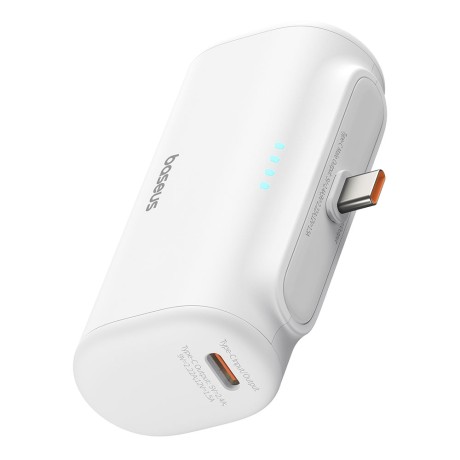 Външна батерия Baseus - Power Bank (P10068306213-00) - Type-C, Compact Design, 20W, 5000mAh, with Cable Type-C - White