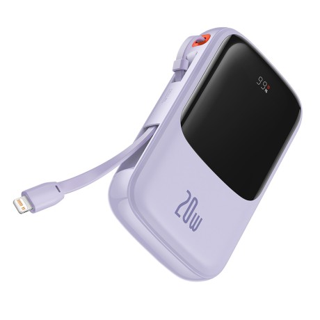 Външна батерия Baseus - Power Bank Qpow Pro - Lightning, Type-C, USB, 20000mAh, 20W, with Cable USB-C, Lightning, 3A - Purple