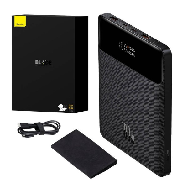 Външна батерия Baseus - Power Bank Blade (PPBL000201) - 2xUSB, 2xUSB-C, 20000mAh, with Cable USB-C, 100W - Black