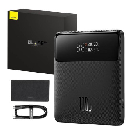 Външна батерия Baseus - Power Bank Blade HD (PPBL000301) - 2xUSB, 2xUSB-C, 20000mAh with Cable USB-C, Fast Charge, 100W - Black