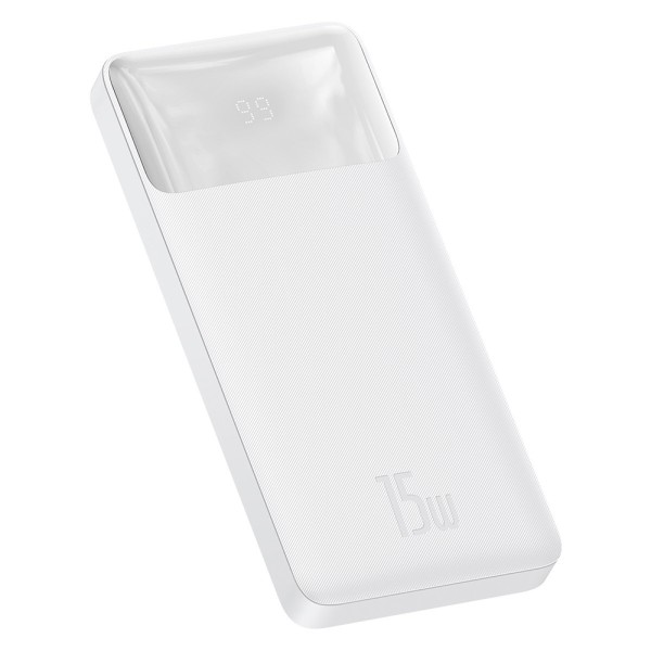 Калъф- Baseus - Power Bank Bipow (PPBD050002) - Digital Display 2xUSB QC3.0, USB-C 10000mAh 15W + Cable Micro-USB 0.25m - White
