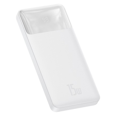 Калъф- Baseus - Power Bank Bipow (PPBD050002) - Digital Display 2xUSB QC3.0, USB-C 10000mAh 15W + Cable Micro-USB 0.25m - White