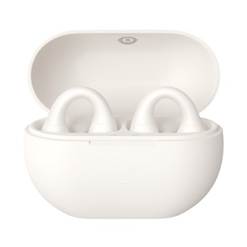 Bluetooth Слушалки Baseus - Wireless Earbuds Bass 15 Clip ENC, Bluetooth 5.4, Open-ear, USB-C - Stellar White