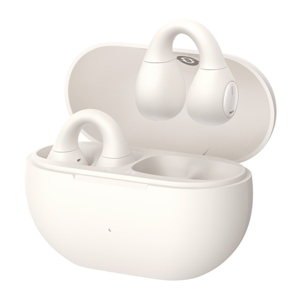 Bluetooth Слушалки Baseus - Wireless Earbuds Bass 15 Clip ENC, Bluetooth 5.4, Open-ear, USB-C - Stellar White