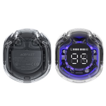 Bluetooth Слушалки Acefast - Wireless Earbuds Bluetooth 5.3, AI Call Noise Reduction, Digital Display, 480mAh - Bright Black