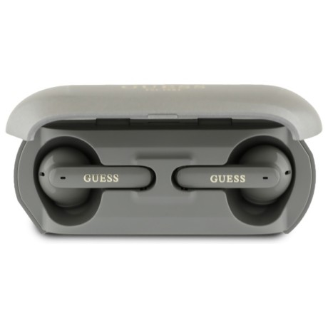 Bluetooth Слушалки Guess - Wireless Earbuds Elongated Metallic Printed Logo , Bluetooth 5.3, TWS, IPX6, USB-C - Grey
