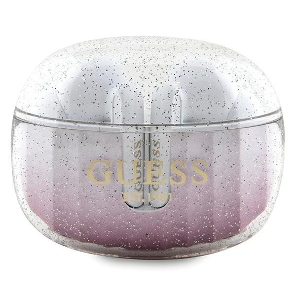 Bluetooth Слушалки  Guess - Wireless Earbuds  Bluetooth 5.3, TWS, USB-C, with Docking Station, IPX4 - Glitter Pink Gradient