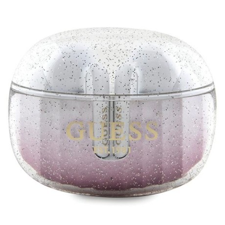 Bluetooth Слушалки  Guess - Wireless Earbuds  Bluetooth 5.3, TWS, USB-C, with Docking Station, IPX4 - Glitter Pink Gradient