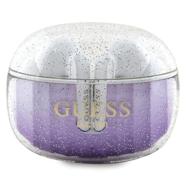 Bluetooth Слушалки  Guess - Wireless Earbuds Bluetooth 5.3, TWS, USB-C, with Docking Station, IPX4 - Glitter Purple Gradient