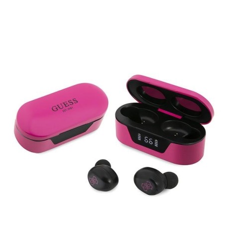 Bluetooth Слушалки  Guess - Wireless Earbuds - Bluetooth 5.0, TWS, USB-C, with LED Display, Docking Station, IPX4 - Magenta