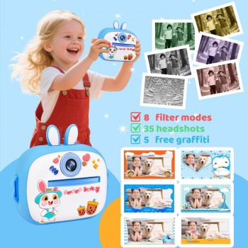 Детски фотоапарат с моментално принтиране fixGuard M300 , Printing camera, 1080P HD (Син)