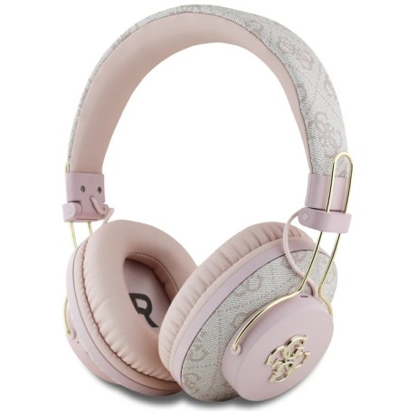 Безжични Слушалки Guess - Wireless Headphones 4G Metal Logo- Bluetooth 5.3, ENC, USB-C, Eco-Leather, On-ear, 300mAh - Pink
