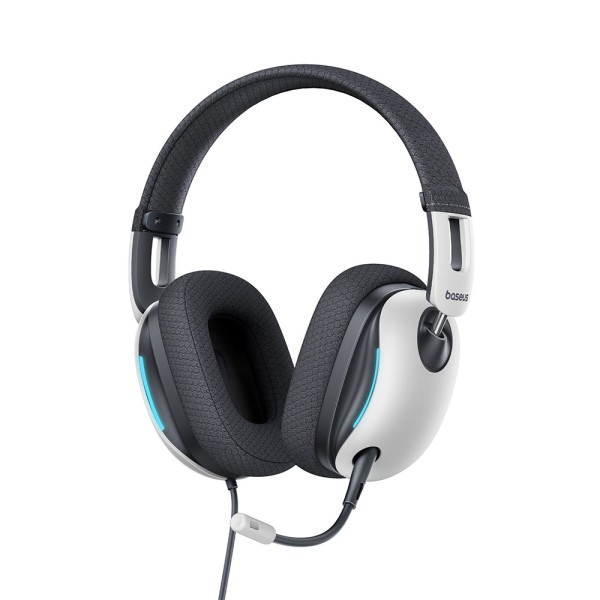 Безжични Слушалки Baseus - Gaming Headphones GoPlay 1 Max - with Microphone, In-Line Cable Controls, LED Light - Moon White
