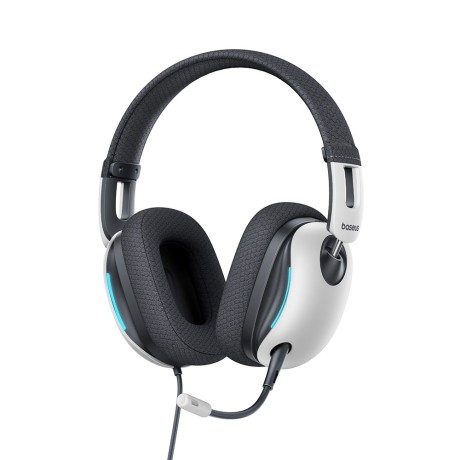 Безжични Слушалки Baseus - Gaming Headphones GoPlay 1 Max - with Microphone, In-Line Cable Controls, LED Light - Moon White