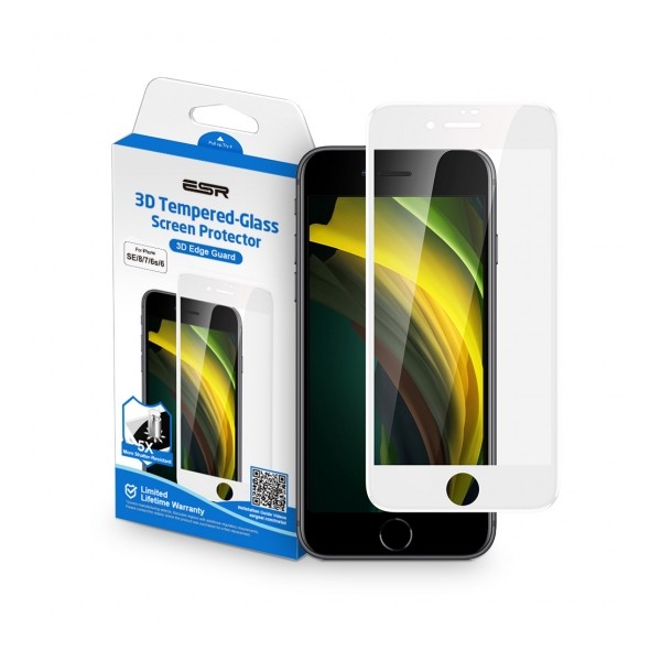 Стъклен протектор ESR SCREEN SHIELD 3D за iPhone 7/8/SE 2020, Бял