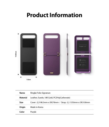 Калъф Ringke Signature Genuine Leather Gold Series за Samsung Galaxy Z Flip, Purple