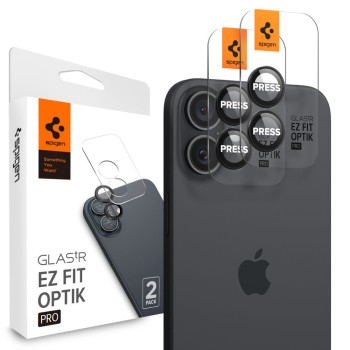 Spigen Optik Pro GLAS.tR EZ Fit протектор за камера – iPhone 16 / 16 Plus / 17 – Черен – 2 броя
