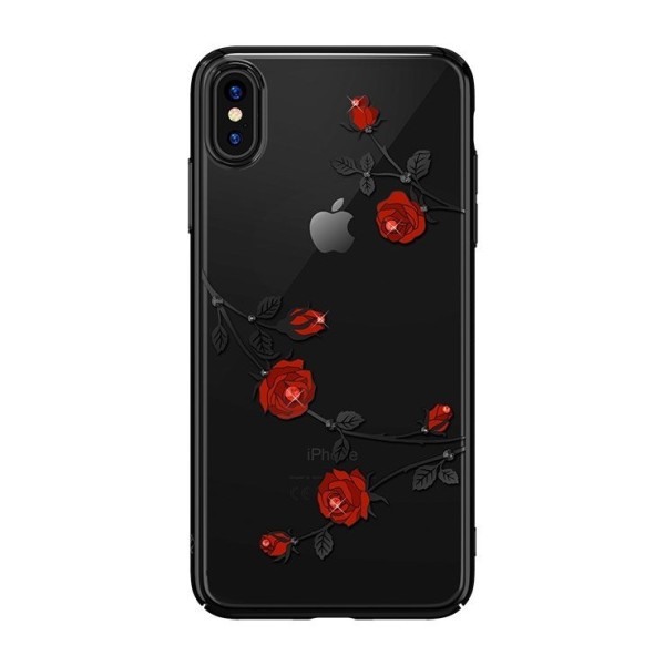 Калъф Kingxbar Blossom със Swarovski Crystals за iPhone  XR, Black-pink