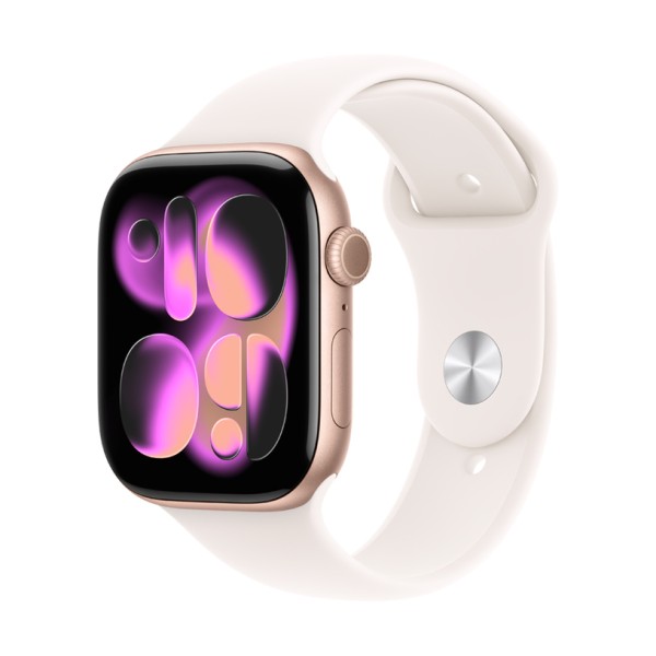 Apple Watch Series 11, 46mm – Розово злато с спортна каишка Light Blush (M/L)