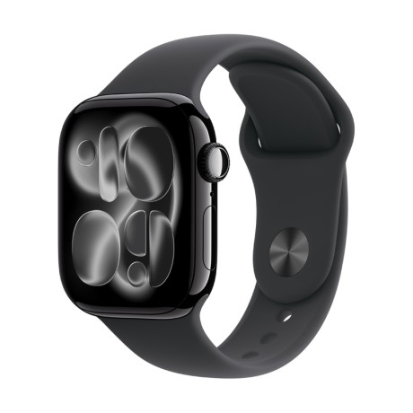 Apple Watch Series 11, 46mm – Алуминий Jet Black с черна спортна каишка (M/L)