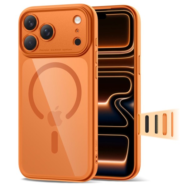 Tech-Protect MagPeak MagSafe CC калъф – iPhone 17 Pro Max – Cosmic Orange/Прозрачен