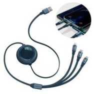 Кабел Baseus Bright Mirror flat retractable 3in1 data charging cable USB - USB Type C / Lightning / micro USB 3,5 A 1,2 m blue (