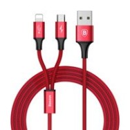 кабел
  Baseus Rapid 2in1 USB cable Lightning / micro USB Cable with Nylon Braid 3A
  1.2m red (CAML-SU09)