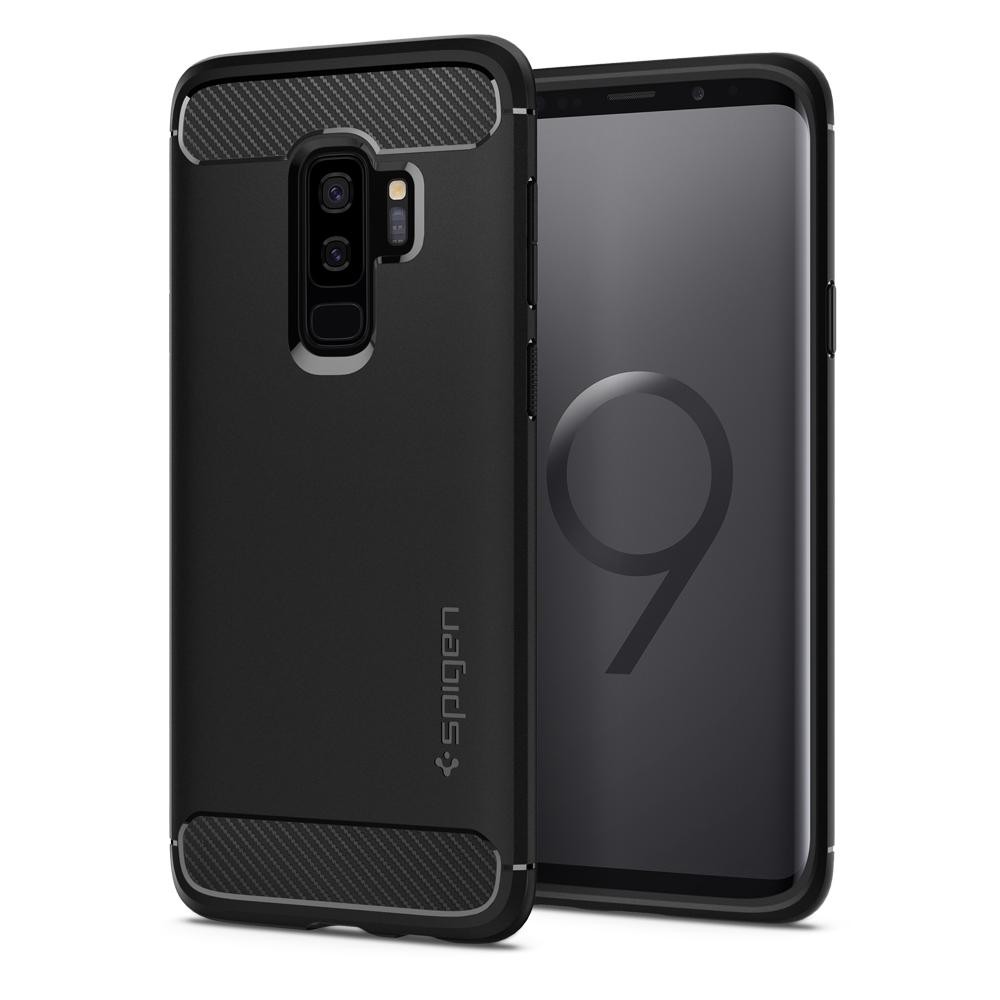 Spigen Rugged Armor удароустойчив силиконов (TPU) калъф за Samsung Galaxy S9+ Plus, Matte Black