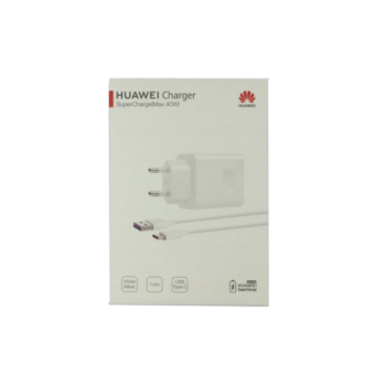 Комплект оригинален USB адаптер Huawei HW100400E00 и оригинален Type-C кабел CP84 Super Charge, Бял