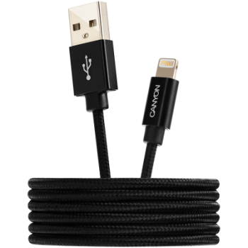 USB Кабел Canyon CNS-MFIC3 Lightning, MFI, certified by Apple, 1M, Черен