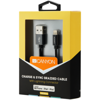 USB Кабел Canyon CNS-MFIC3 Lightning, MFI, certified by Apple, 1M, Черен