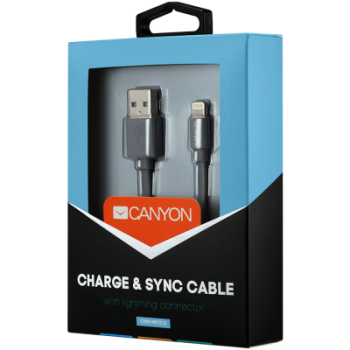 USB Кабел Canyon CNS-MFIC2 Lightning, MFI, certified by Apple, 1M, черен