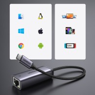 Адаптер Ugreen External USB Network Type C - RJ45 1Gbps (1000Mbps) (40322 CM483), Сив