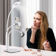 Ugreen поставка за телефон for live streaming YouTube TikTok video recording set LED ring flash (60318), Бял