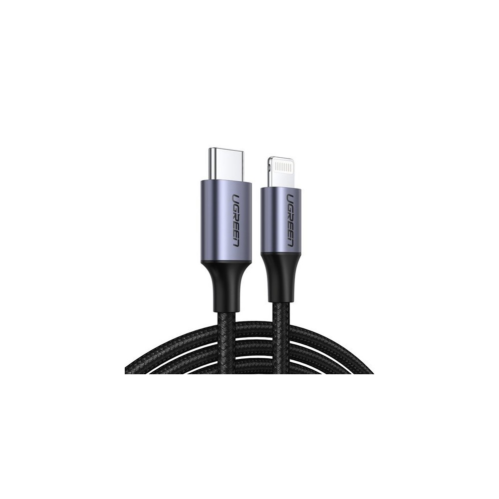 Кабел Ugreen USB Type C - Lightning MFI (Създаден за iPhone) 3A 1m (US304 60759), Черен