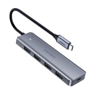 Хъб Ugreen USB - 4x USB 3.2 Gen 1, HUB със micro USB power port (CM219 70336), Сив