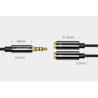 Адаптер Ugreen 3,5 mm mini jack AUX splitter adapter cable with microphone plug 20 cm (AV141 30620), Черен