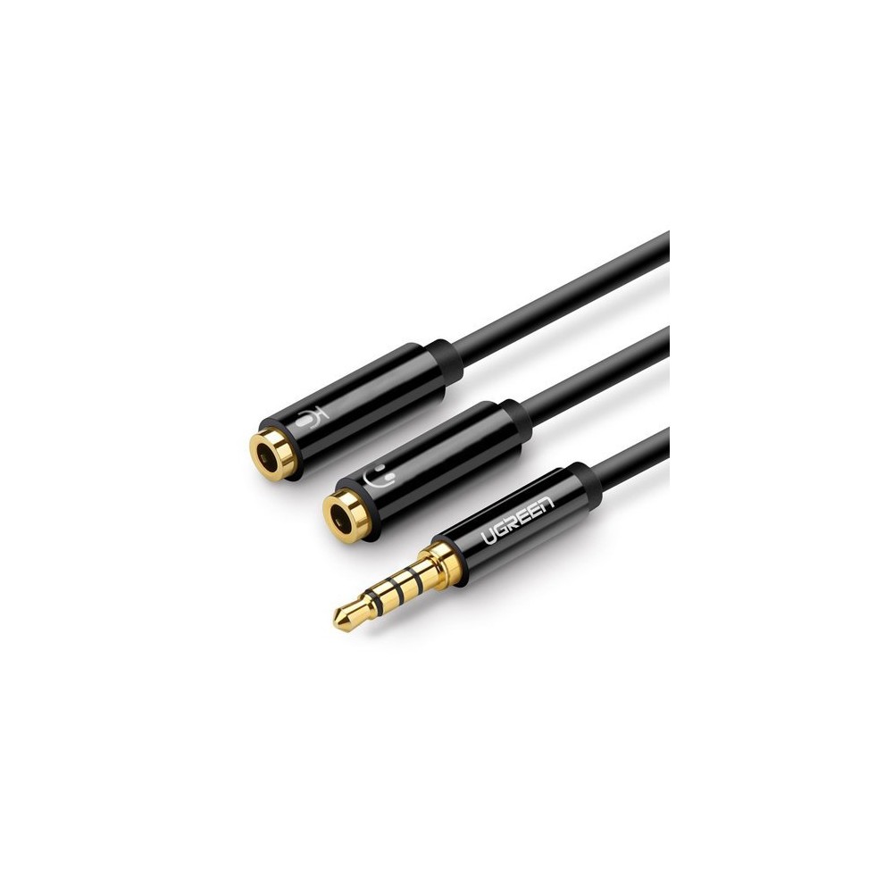 Адаптер Ugreen 3,5 mm mini jack AUX splitter adapter cable with microphone plug 20 cm (AV141 30620), Черен