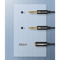 Кабел Ugreen 3,5mm mini jack (female) - 2x 3,5mm mini jack (male - microphone, headphones) AUX cable (AV140 20899), Черен