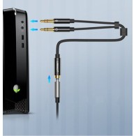 Кабел Ugreen 3,5mm mini jack (female) - 2x 3,5mm mini jack (male - microphone, headphones) AUX cable (AV140 20899), Черен