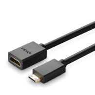 Кабел Ugreen HDMI (female) - mini HDMI (male) adapter cable 4K 60 Hz Ethernet HEC, ARC 32 channel audio 22 cm (20137), Черен