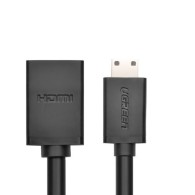 Кабел Ugreen HDMI (female) - mini HDMI (male) adapter cable 4K 60 Hz Ethernet HEC, ARC 32 channel audio 22 cm (20137), Черен