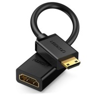 Кабел Ugreen HDMI (female) - mini HDMI (male) adapter cable 4K 60 Hz Ethernet HEC, ARC 32 channel audio 22 cm (20137), Черен